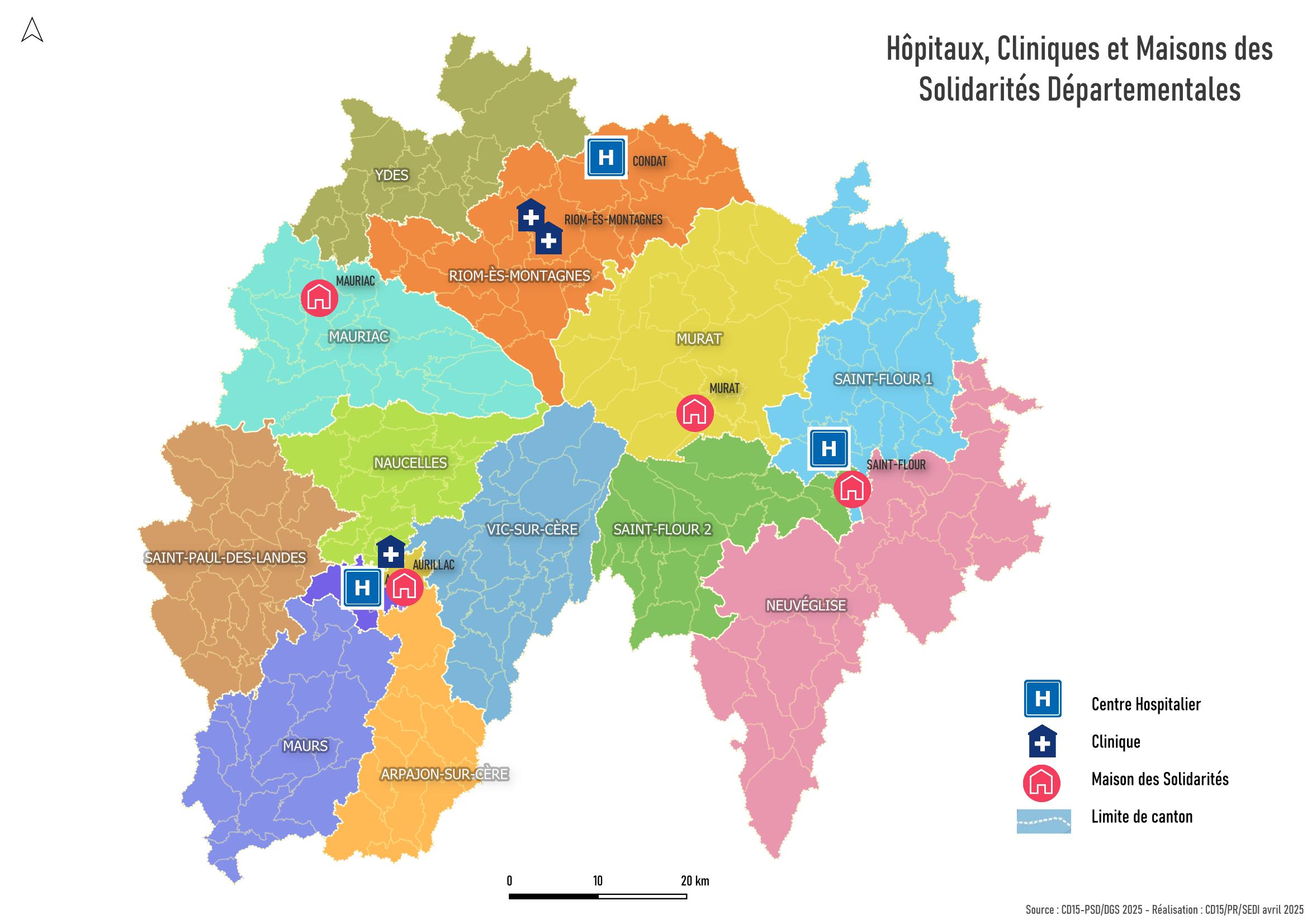 Carte Hôpitaux, clinique et maisons des solidarités départementales