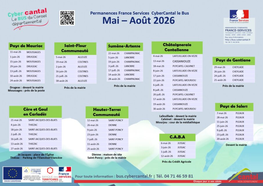 bus cybercantal calendrier permanences France Services mai à août 2026